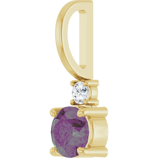 14K Gold Round Lab-Grown Alexandrite Accented Pendant - Yellow Gold - view 2