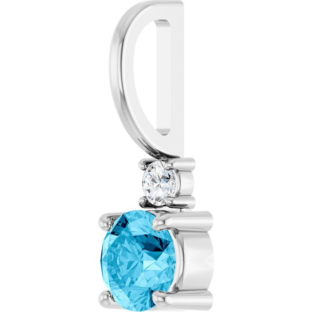 14K Gold Round Natural Aquamarine Accented Pendant - White Gold - view 2
