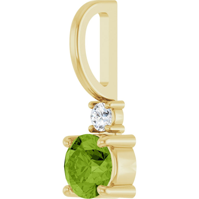 14K Gold Round Natural Peridot Accented Pendant - Yellow Gold - view 2