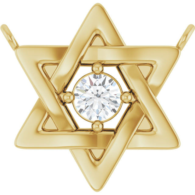 14K Gold Round Natural Diamond Star of David Necklace - Yellow Gold
