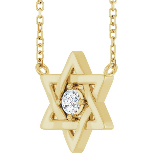 14K Gold Round Natural Diamond Star of David Necklace - Yellow Gold - view 2