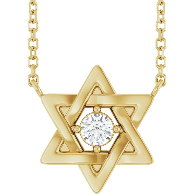 14K Gold Round Natural Diamond Star of David Necklace - Yellow Gold