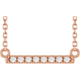 14K Gold Round Natural Diamond French-Set Bar Necklace - Rose Gold