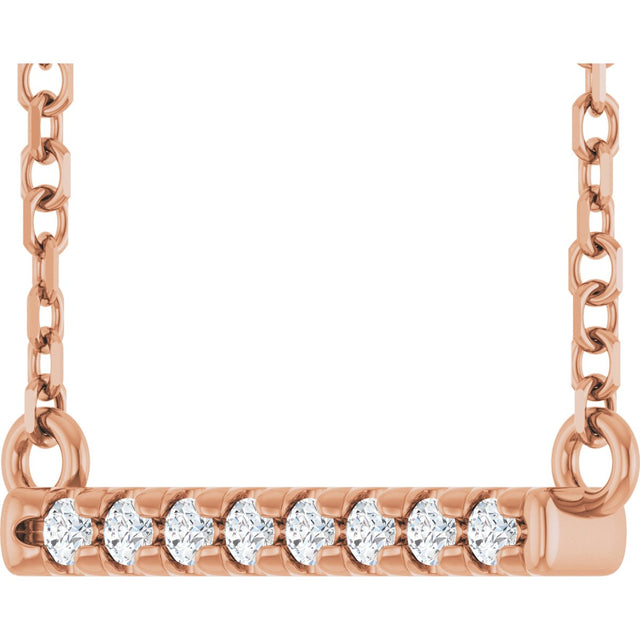 14K Gold Round Lab-Grown Diamond French-Set Bar Necklace - Rose Gold - view 2
