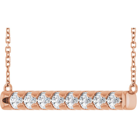 14K Gold Round Lab-Grown Diamond French-Set Bar Necklace - Rose Gold