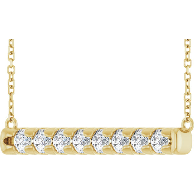 14K Gold Round Lab-Grown Diamond French-Set Bar Necklace - Yellow Gold - view 2