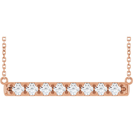 14K Gold Round Natural Diamond French-Set Bar Necklace - Rose Gold