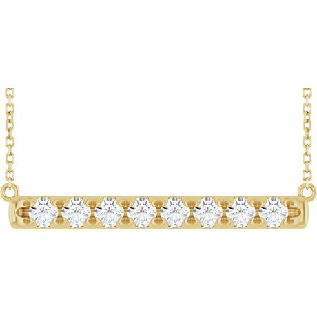 14K Gold Round Lab-Grown Diamond French-Set Bar Necklace - Yellow Gold