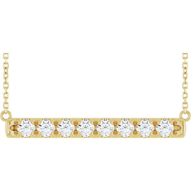 14K Gold Round Lab-Grown Diamond French-Set Bar Necklace - Yellow Gold