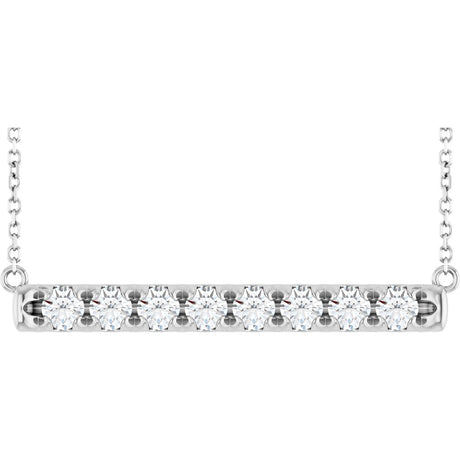 14K Gold Round Natural Diamond French-Set Bar Necklace - White Gold