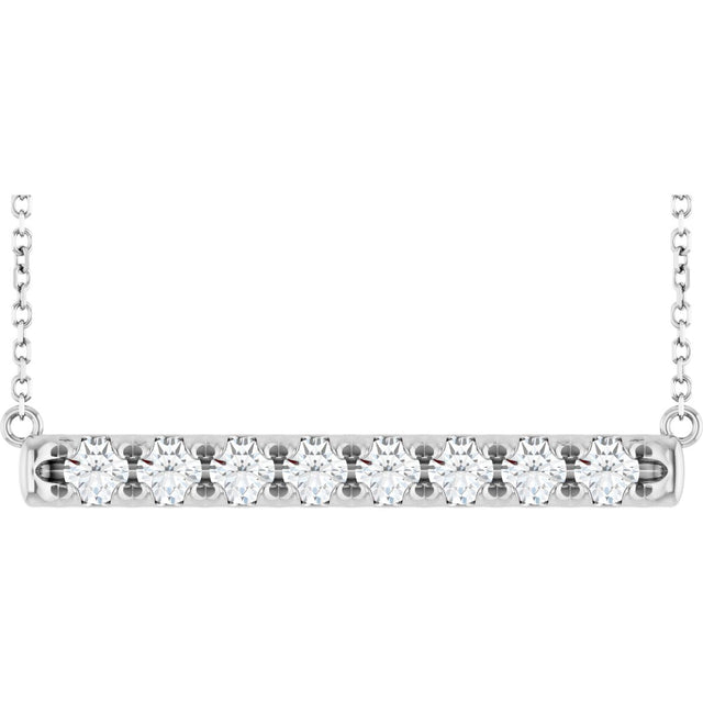 14K Gold Round Lab-Grown Diamond French-Set Bar Necklace - White Gold