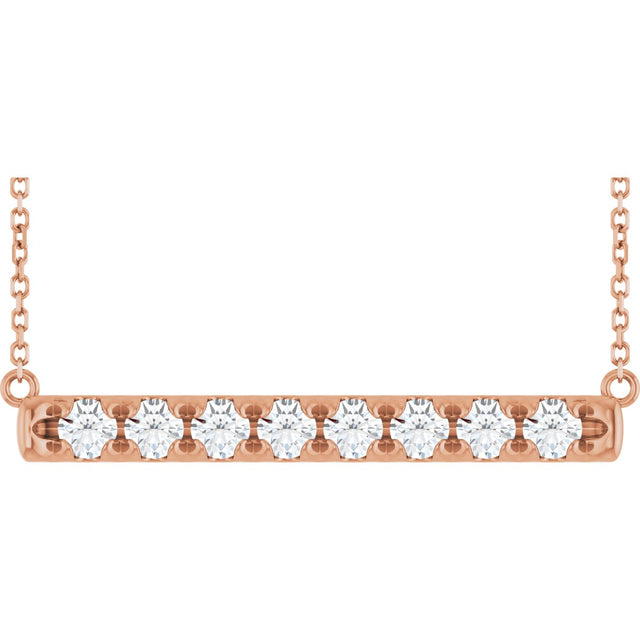 14K Gold Round Lab-Grown Diamond French-Set Bar Necklace - Rose Gold