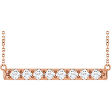 14K Gold Round Natural Diamond French-Set Bar Necklace - Rose Gold