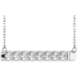 14K Gold Round Lab-Grown Diamond French-Set Bar Necklace - White Gold - view 2