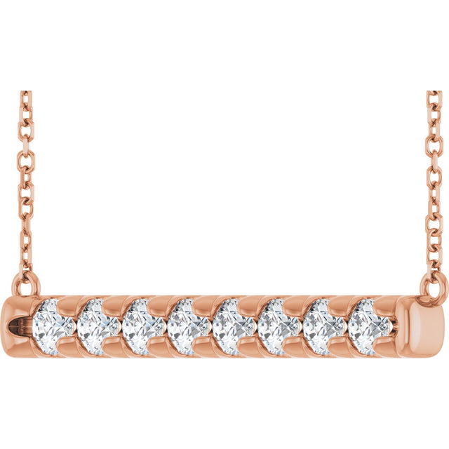14K Gold Round Lab-Grown Diamond French-Set Bar Necklace - Rose Gold - view 2