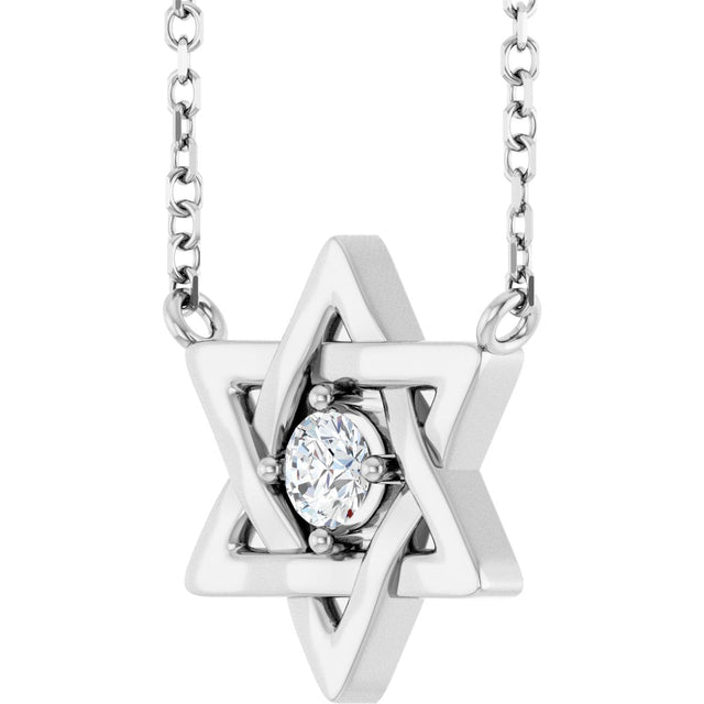 14K Gold Round Natural Diamond Star of David Necklace - White Gold - view 2