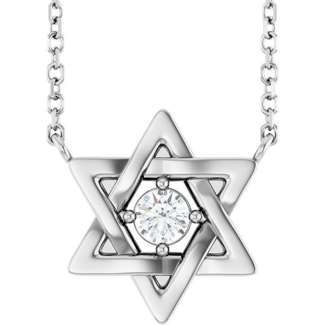 14K Gold Round Lab-Grown Diamond Star of David Necklace - White Gold