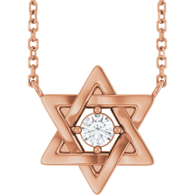 14K Gold Round Lab-Grown Diamond Star of David Necklace - Rose Gold