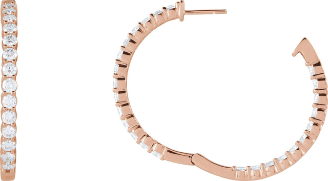 14K Gold Round Lab-Grown Diamond Inside-Outside Hoop Earrings – 1.5-3mm Stones - Rose Gold - view 3
