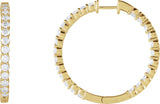 14K Gold Round Natural Diamond Inside-Outside Hoop Earrings – 1.5-3mm Stones - Yellow Gold