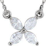 14K Gold Marquise Natural Diamond Floral Necklace - White Gold