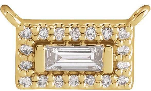 14K Gold Straight Baguette Natural Diamond Halo-Style Necklace - Yellow Gold - view 4
