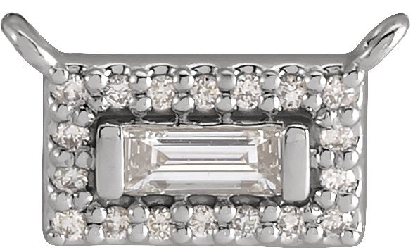 14K Gold Straight Baguette Natural Diamond Halo-Style Necklace - White Gold - view 4