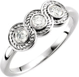 14K Gold Round Natural Diamond Three-Stone Bezel-Set Ring II - White Gold
