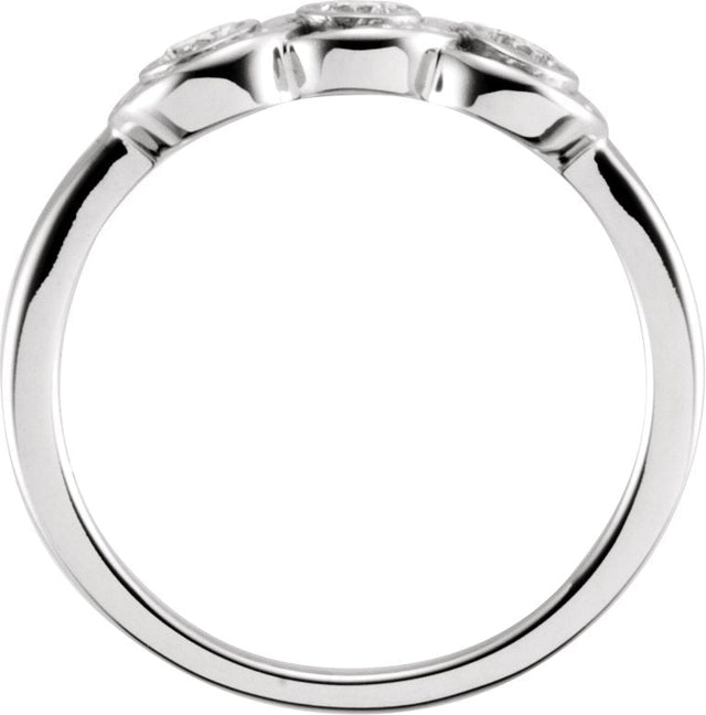 14K Gold Round Natural Diamond Three-Stone Bezel-Set Ring II - White Gold - view 2