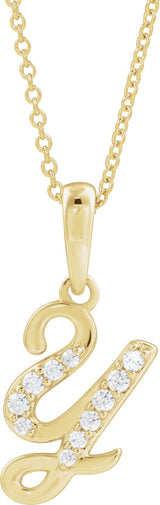 14K Gold Round Natural Diamond Accented Initial Necklace or Pendant - Yellow Gold