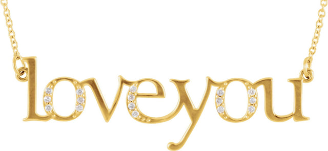 14K Gold "Love You" Phrase Necklace - Yellow Gold