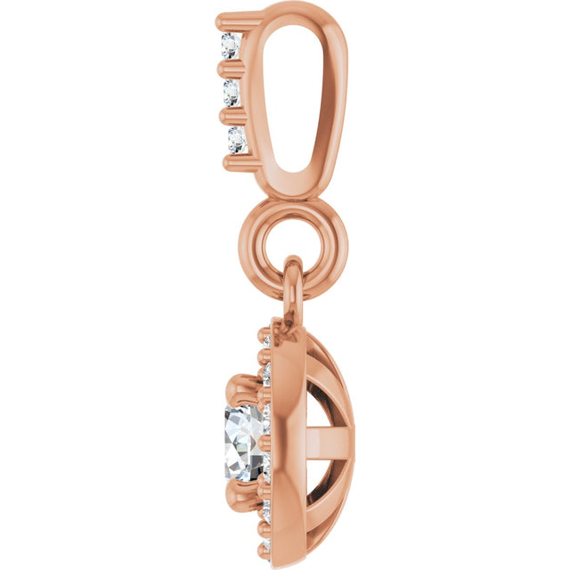 14K Gold Round Lab-Grown Diamond Halo-Style Pendant - Rose Gold - view 3
