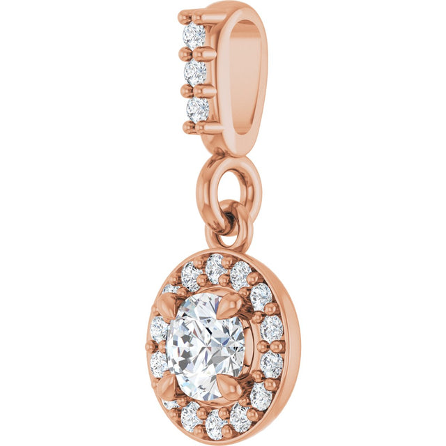 14K Gold Round Natural Diamond Halo-Style Pendant – up to 9/10 CTW - Rose Gold - view 2