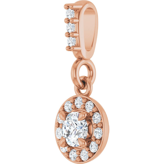 14K Gold Round Natural Diamond Halo-Style Pendant – up to 9/10 CTW - Rose Gold - view 2