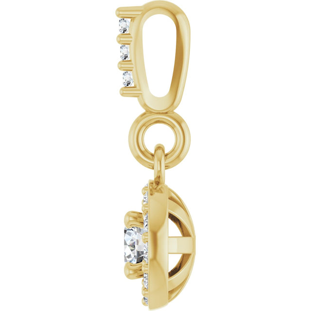 14K Gold Round Lab-Grown Diamond Halo-Style Pendant - Yellow Gold - view 3