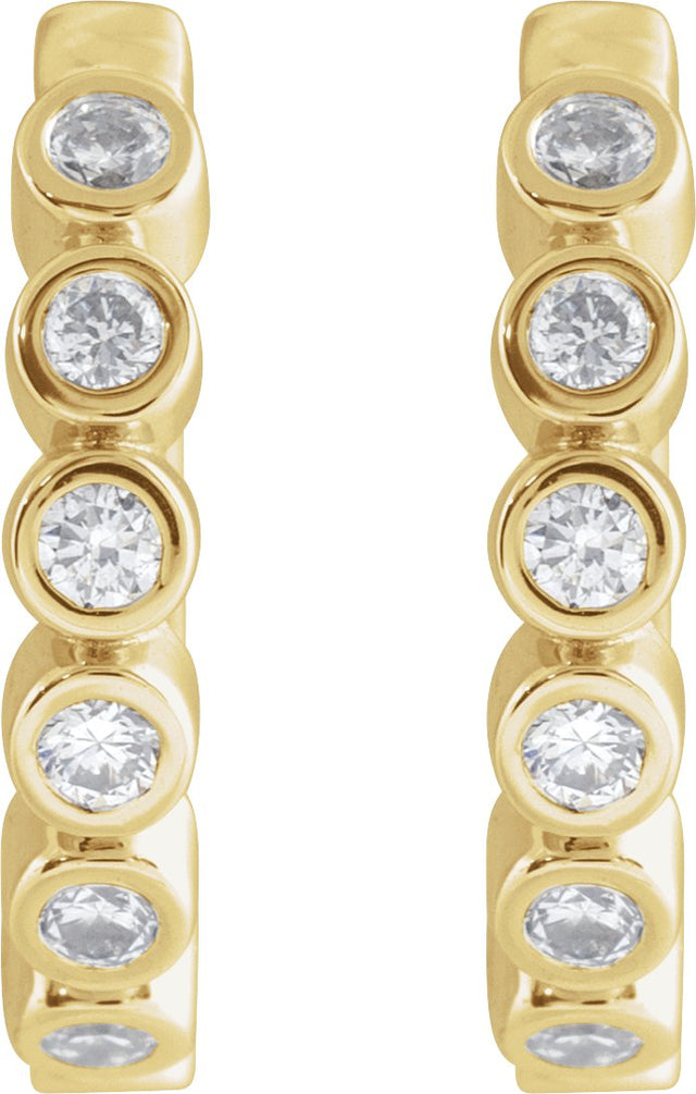 14K Gold Round Natural Diamond Hinged Hoop Earrings – 1.5mm Stones - Yellow Gold - view 2
