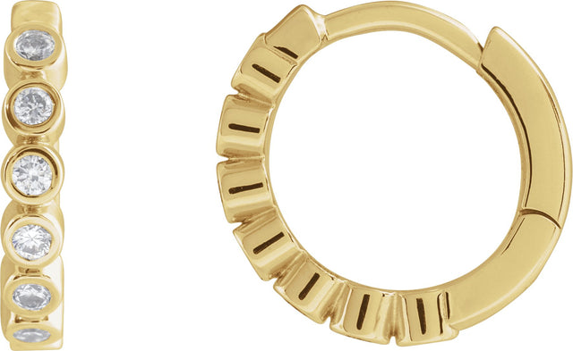 14K Gold Round Natural Diamond Hinged Hoop Earrings – 1.5mm Stones - Yellow Gold