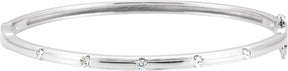 14K Gold Round Natural Diamond Accented Hinged Bangle Bracelet II - White Gold