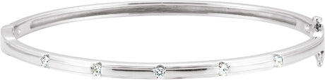 14K Gold Round Natural Diamond Accented Hinged Bangle Bracelet II - White Gold