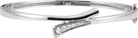 14K Gold Round Natural Diamond Journey Hinged Bangle Bracelet - White Gold