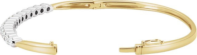 14K Gold Round Natural Diamond Accented Hinged Bangle Bracelet – 3.3mm Stones - view 2