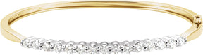 14K Gold Round Natural Diamond Accented Hinged Bangle Bracelet – 3.3mm Stones