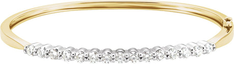 14K Gold Round Natural Diamond Accented Hinged Bangle Bracelet – 3.3mm Stones