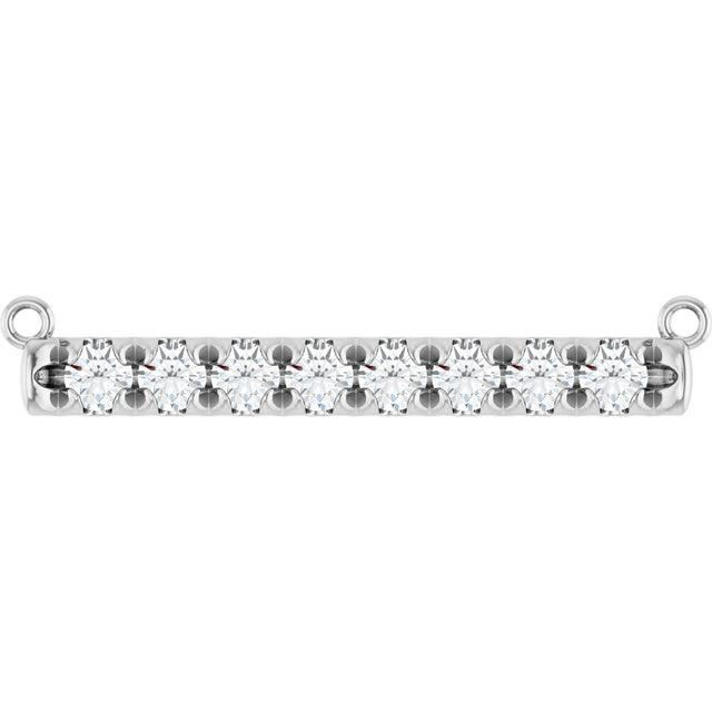 14K Gold Round Natural Diamond French-Set Bar Necklace - White Gold