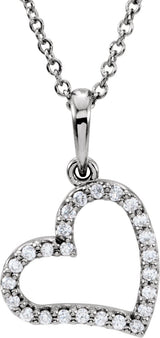 14K Gold Round Natural Diamond Heart Necklace or Pendant - White Gold