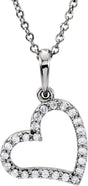 14K Gold Round Natural Diamond Heart Necklace or Pendant - White Gold