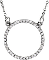 14K Gold Round Natural Diamond Petite Circle Necklace – 13x13mm - White Gold
