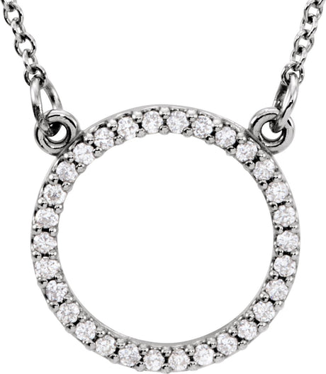 14K Gold Round Lab-Grown Diamond Petite Circle Necklace – 1/8 CTW - White Gold