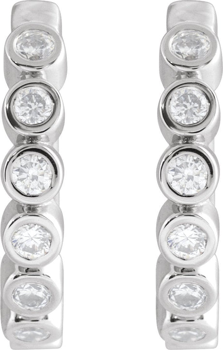 Platinum Round Lab-Grown Diamond Hinged Hoop Earrings - view 2