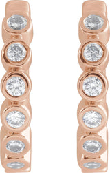 14K Gold Round Natural Diamond Hinged Hoop Earrings – 1.5mm Stones - Rose Gold - view 2